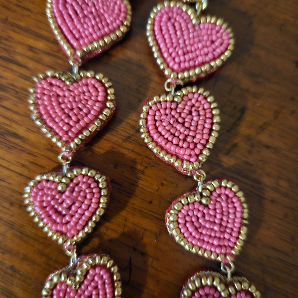 Chic Pink and Gold Heart Earrings